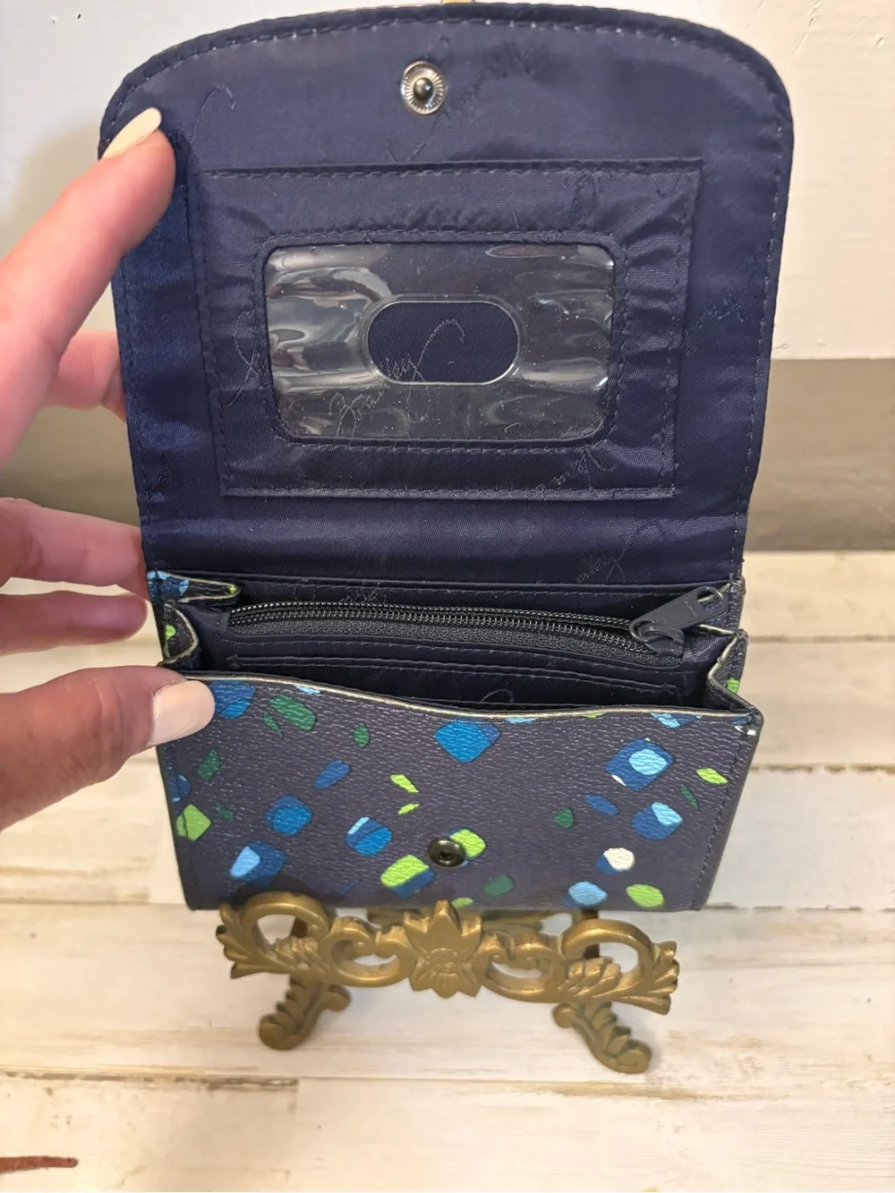Vera Bradley Navy Confetti Compact Wallet - Picture 3 of 7